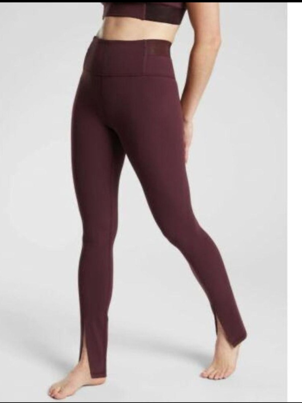 Athleta Women’s Aura Split Pant Size Large Powervita Antique Burgundy Yoga EUC